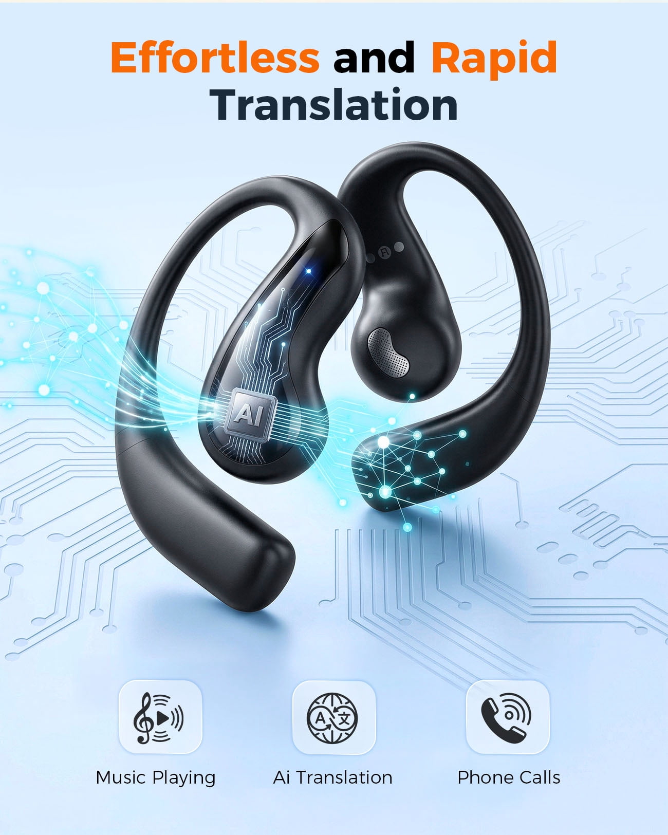 AI Translation Earbuds, Language Translator Earbuds with 77 Languages & 62 Accents, Open-Ear Bluetooth Headphones, 60H Battery, No Subscription for Travel Work Learning, Fathers Day Gifts for Dad