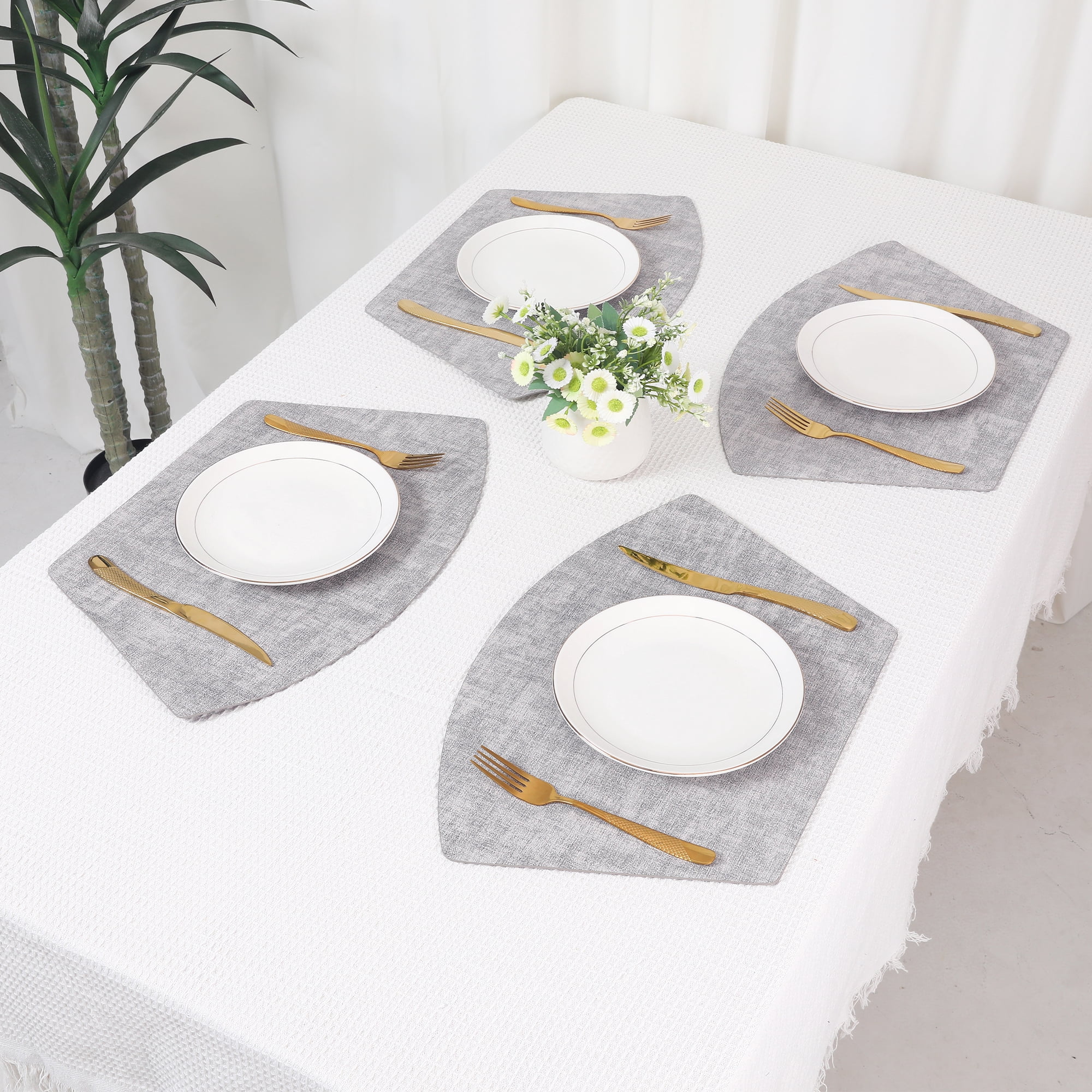 Unique Bargains Set of 6 Faux Leather Placemats Gray