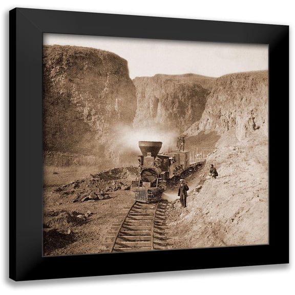 Hart, Alfred A. 12x12 Black Modern Framed Museum Art Print Titled - First Construction Train passing the Palisades, Ten Mile Canon, Nevada, 1866-1869