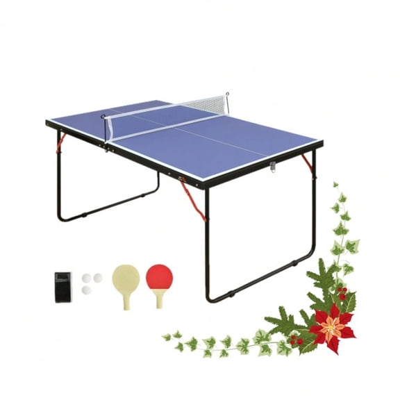 4ft Foldable Ping Pong Table Set, Compact Indoor Outdoor Table Tennis Table with Net, 2 Paddles & 3 Balls for Small Spaces, Apartments, Backyard, Thickened Aluminum Frame
