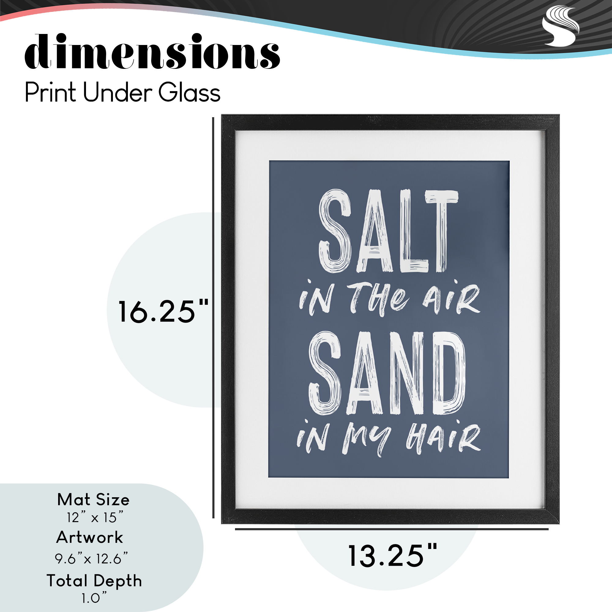 Summer Sentiment Salt Sand In Hair Black Framed Print Under Glass, design by Lettered and Lined