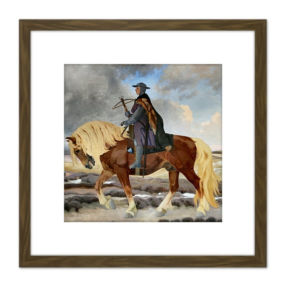 Slott Moller Niels Ebbesen Horse Danish Painting 8X8 Inch Square Wooden Framed Wall Art Print Picture with Mount