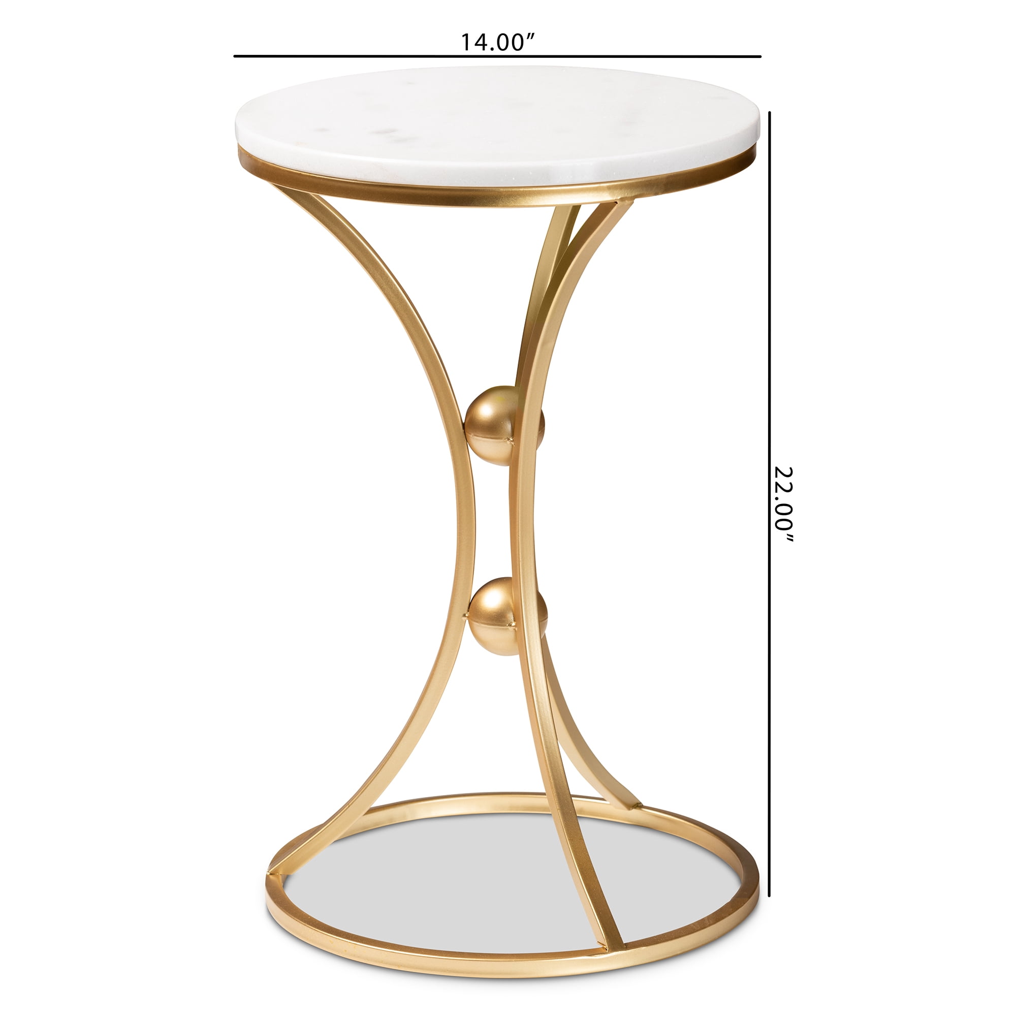 Baxton Studio Tarmon Modern and Contemporary Gold Finished Metal End Table with Marble Tabletop