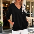 thumbnail image 2 of Womens Sweatshirt Sawvnm Women's Fashionable Casual Long-sleeved Pocket V-neck Capless Sweater Top Black XXL, 2 of 7