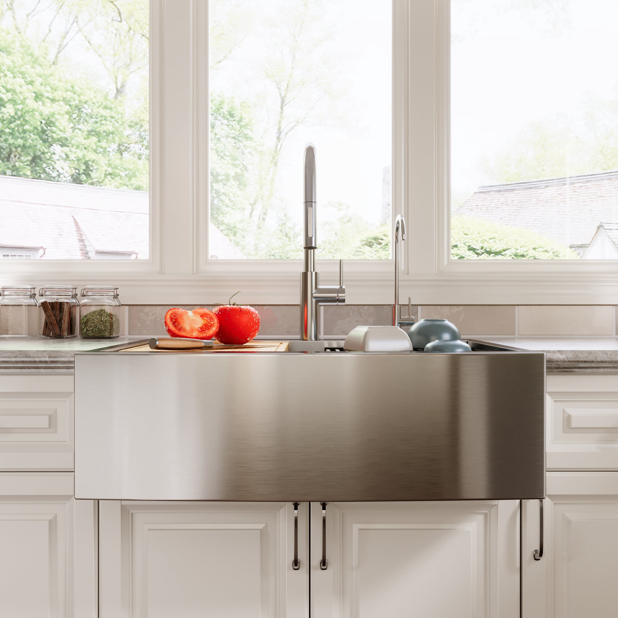 Silver Grey Stainless Steel Rectangular 30 in. Single Bowl Farmhouse Apron Workstation Kitchen Sink with Accessories