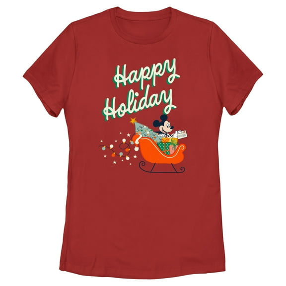 Women's Mickey & Friends Happy Holiday Sled Graphic Tee Red 2X Large