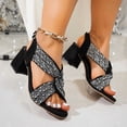 thumbnail image 2 of SCHUHLAND Luxury Rhinestone Cross Strap Gladiator Sandals for Women, Black High Square Heel Party Shoes (6cm), 2 of 15