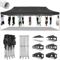 SANOPY 10' x 20' Heavy Duty Pop up Canopy with 6 Removable Sidewalls, Outdoor Waterproof & Party Wedding Gazebo with Roller Bag, 4 Sandbag, Black