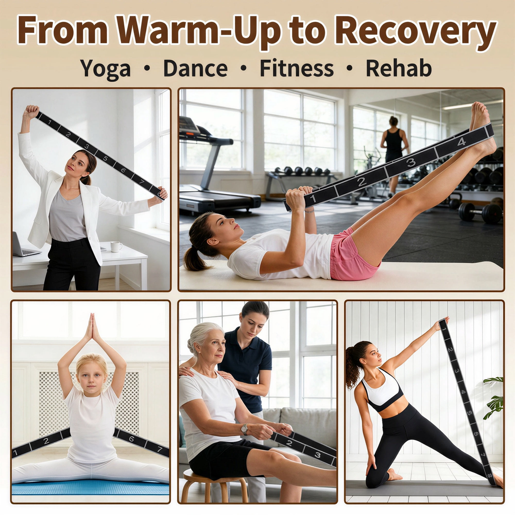 Unique Bargains Stretch Strap for Yoga Stretching with 8 Loops for Stretching  Gray