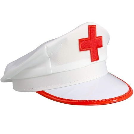 Skeleteeen White Nurse Costume Hat - Nurse’s Red and White Costume Cap - 1 Piece