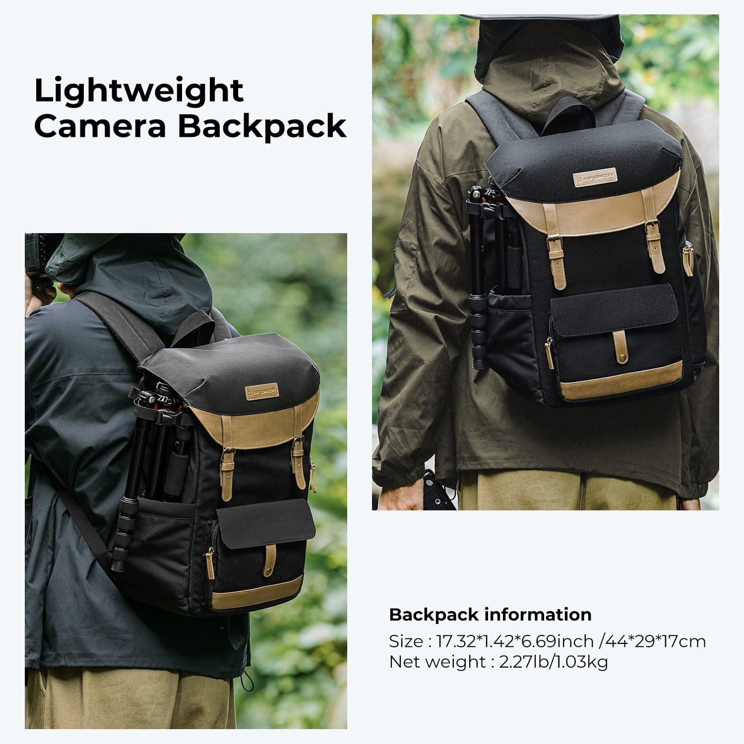 K&F CONCEPT DSLR Camera Backpack Camera Case for Photography and 15.6" Laptop Travel Use, Camera Shoulder Bag with Weatherproof Rain Cover-17.3x11.4x6.29Inch