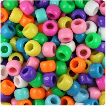 Mixed Pony Beads - BeadTin Bright Mix Opaque 9mm Barrel Pony Beads (500pc)