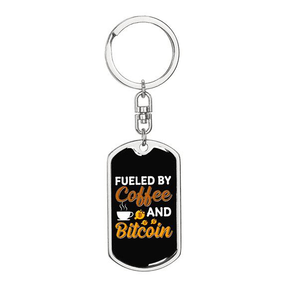 Fuelled By Coffee Crypto Stainless Steel or 18k Gold Premium Swivel Dog Tag Keychain