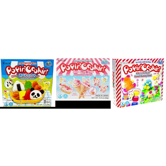 3 Pack Kracie Popin Cookin DIY Candy Kit, 3 Mixed Flavor (Bento,Cakes,Kawaii Gummy Land) Plus NineChef Brand Long Handle Coffee Spoon