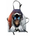 thumbnail image 1 of Space Cat Apron Street Art Grunge Backdrop with Cosmonaut Cat in Space Suit Image, Unisex Kitchen Bib Apron with Adjustable Neck for Cooking Baking Gardening, White Purple and Orange, by Ambesonne, 1 of 3