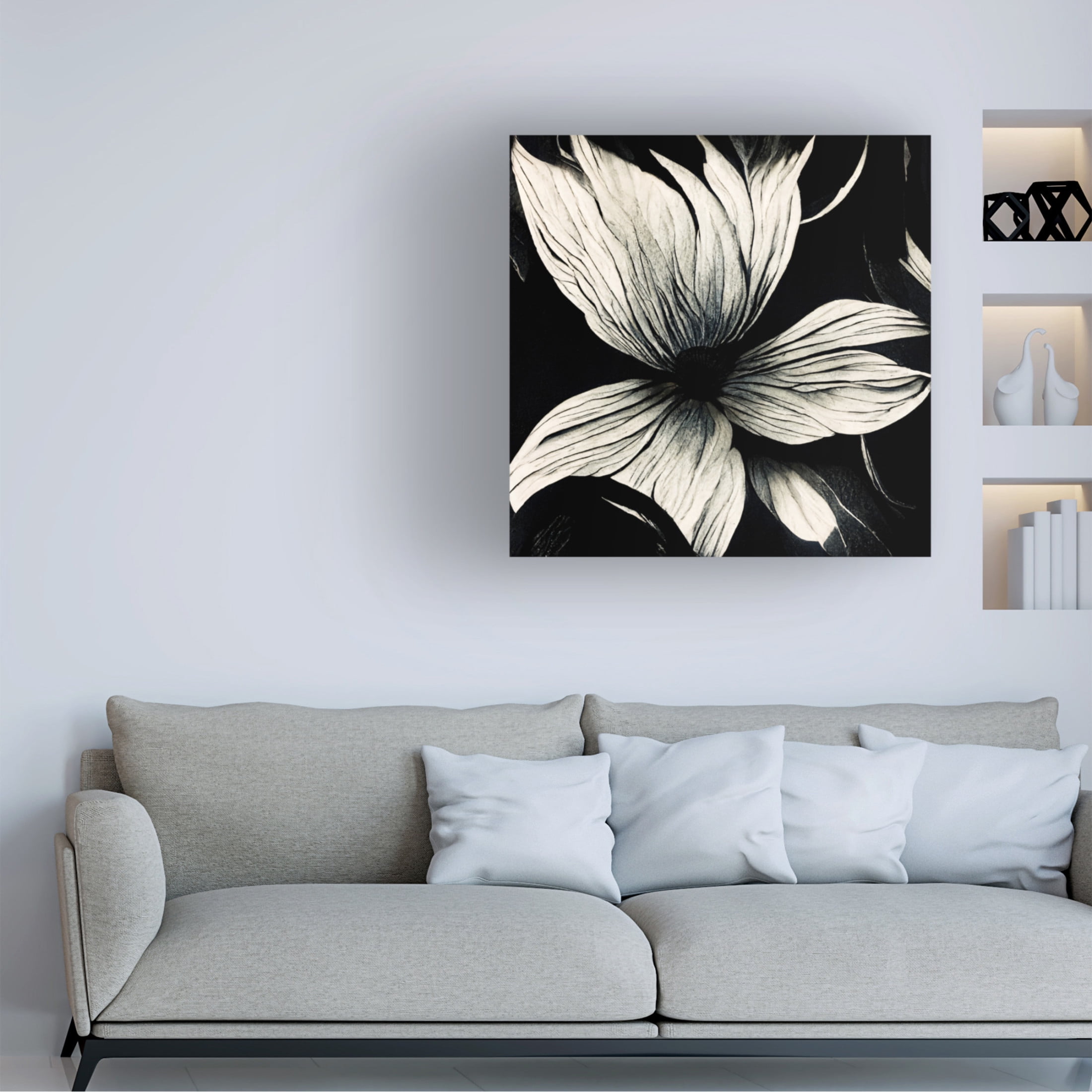 Canvas Wall Art - Ray Heere 'Flowers Black White 10' Wall Art for Living Room, Bedroom, or Office Décor by Trademark Fine Art - 14 x 14 Inches