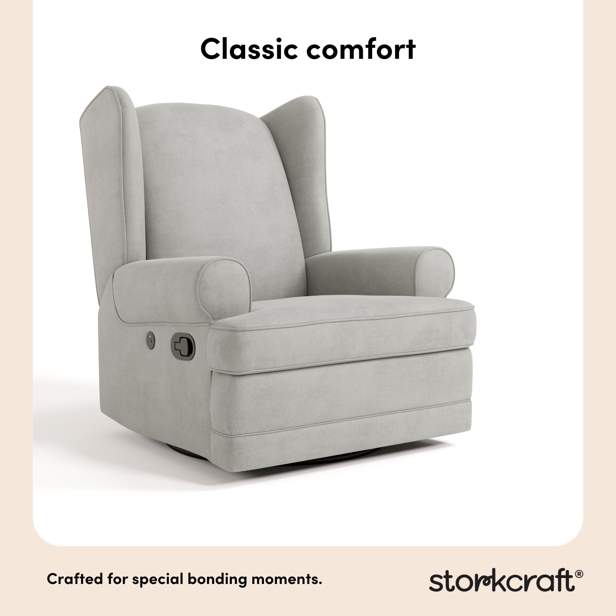 Storkcraft Serenity Wingback Upholstered Recline Glider with USB