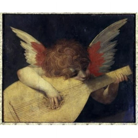 Angel with Lute Rosso Fiorentino 1495-1540 Florentine Oil on Wood Panel Galleria Degli Uffizi Florence - 18 x 24 in.
