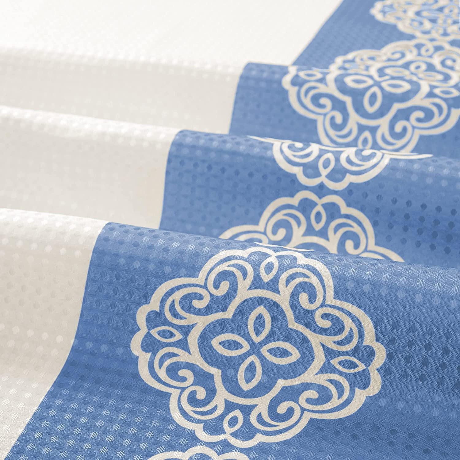 15 Piece Bathroom Shower Curtain Set with Matching Memory Foam Bath Rugs. 2 Solid Sky Blue Beige Color Modern Design None-Slip Bath Mats Includes12 Roller Ball Hooks Style Carrie (Lite Blue)