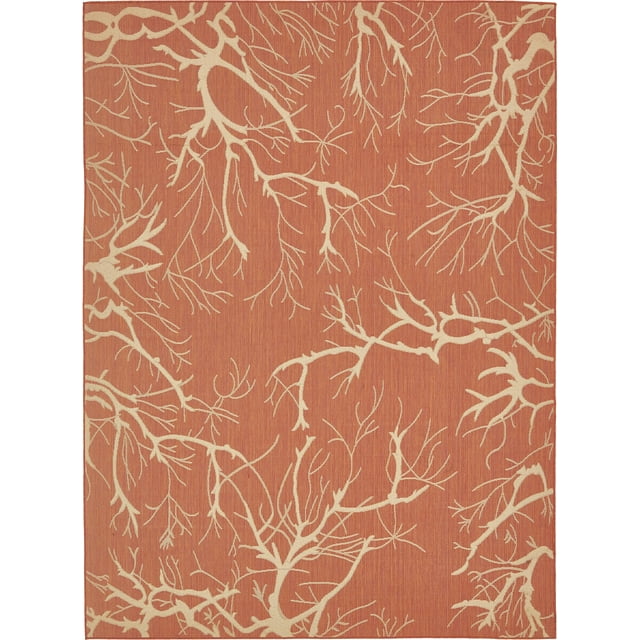 Unique Loom Botanical Collection Abstract Pictorial Transitional Indoor and Outdoor Flatweave Area Rug, 9 x 12 Feet, Terracotta/Beige