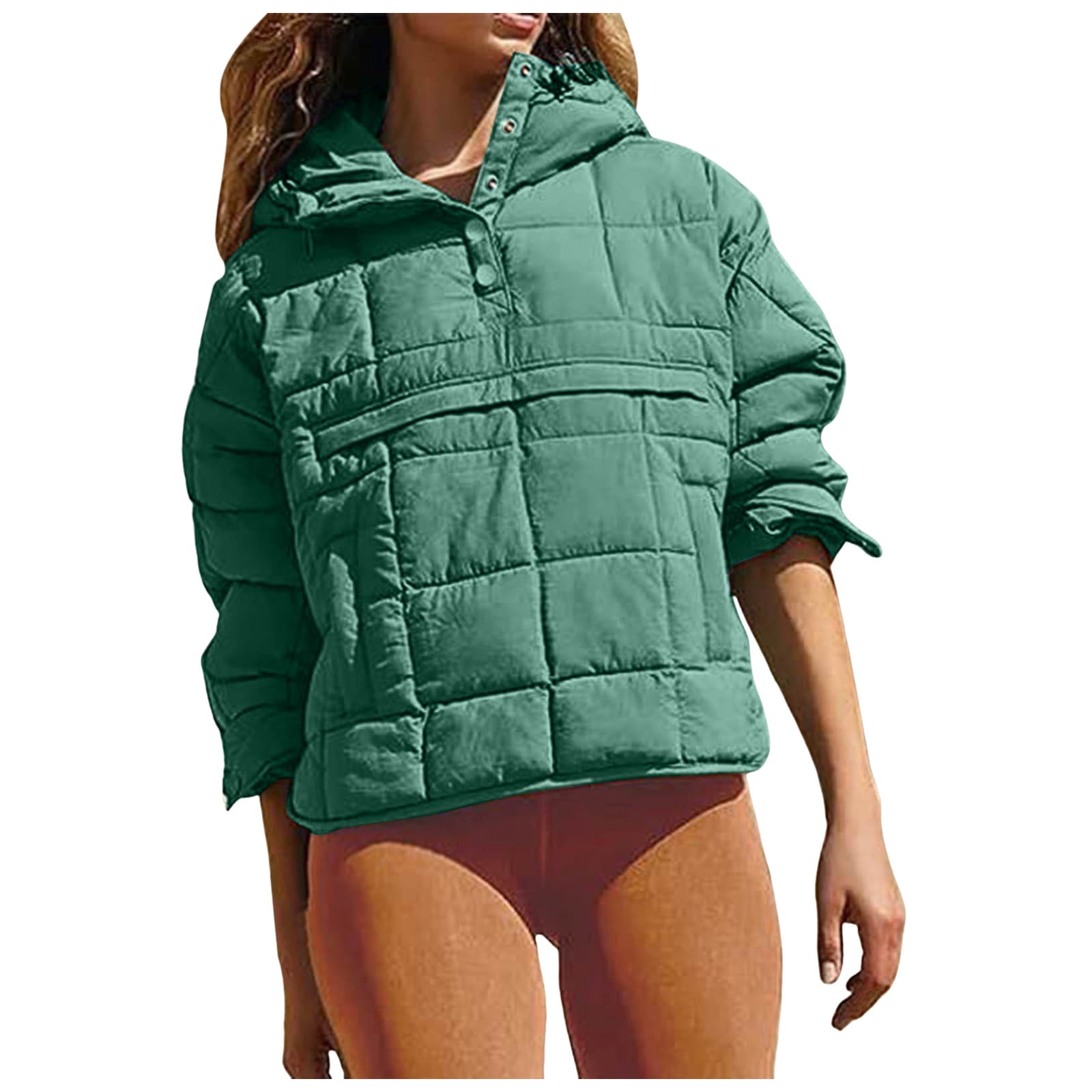 GEWSEY Quilted Puffer Jacket Womens with Hood Packable Pullover Jacket Lightweight Oversized Winter Warm Padded Coats (Dark Green, M)