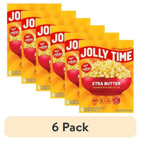 (6 pack) Jolly Time Xtra Butter Microwave Popcorn 3 oz, 6 Ct. Made with Real Butter Gluten-free.