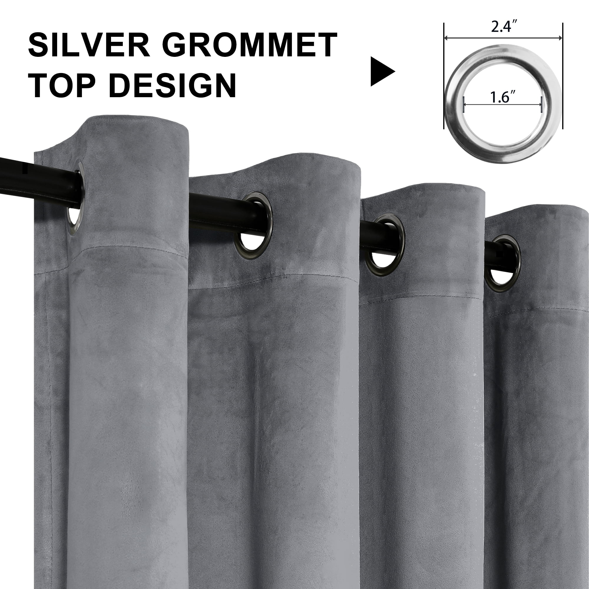 XWZO Velvet Blackout Curtains 96 Inch 2 Panels for Window, Room Darkening Energy Saving Thick Window Treatment Drape for Bedroom/Home Theater/Living Room/Patio/Sliding Door,Grommet, Gray, W52 x L96