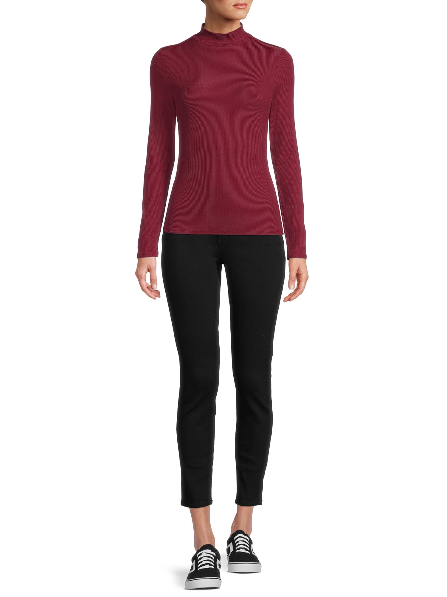 No Boundaries Women's Juniors Long Sleeve Mock Neck Top, 2-Pack