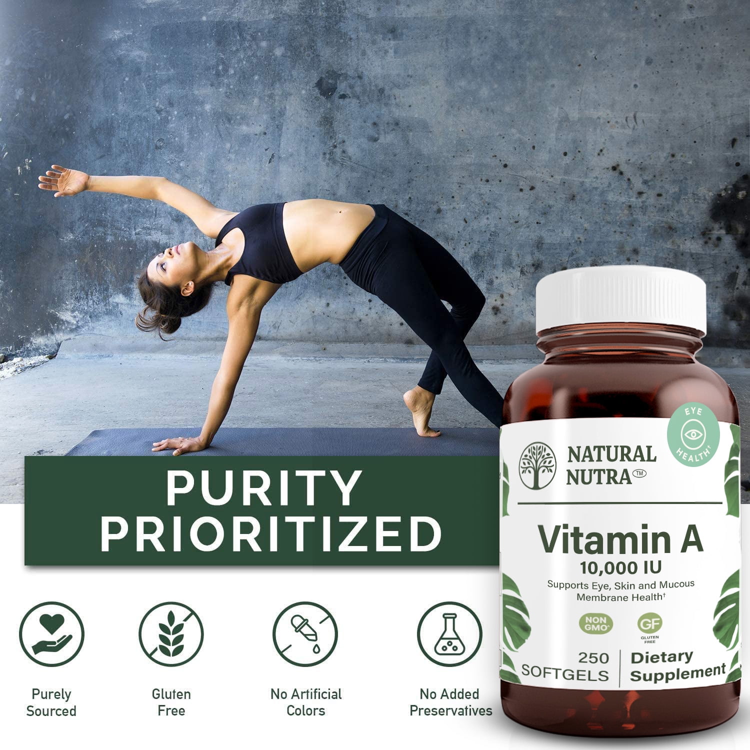 Natural Nutra Vitamin A 10,000 IU, Retinol Palmitate Dietary Supplement Cod Liver Oil - 250 Softgels