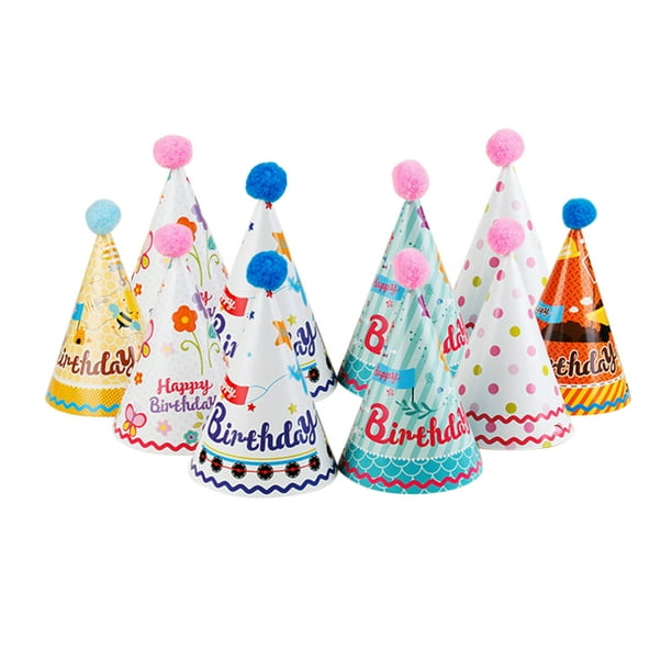 10pcs Cake Birthday Party Cone Hats with Pom Poms for Children ...