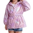 thumbnail image 2 of YunPes Toddler Girls Metallic Shiny Jacket Zip-Up Hooded Windbreaker with Elastic Waist Y2K Trendy Glitter Outdoor Clothes, 2 of 7