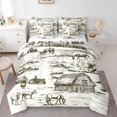 thumbnail image 1 of YST Rustic Farmhouse King Comforter Set 7 Piece,Western Farmhouse Horse Bed in a Bag,Hand Drawn Illustration Down Comforter,Rustic Barn Cowboy Sheets,Rural Meadow Wildlife Bedding Set,Taupe, 1 of 5