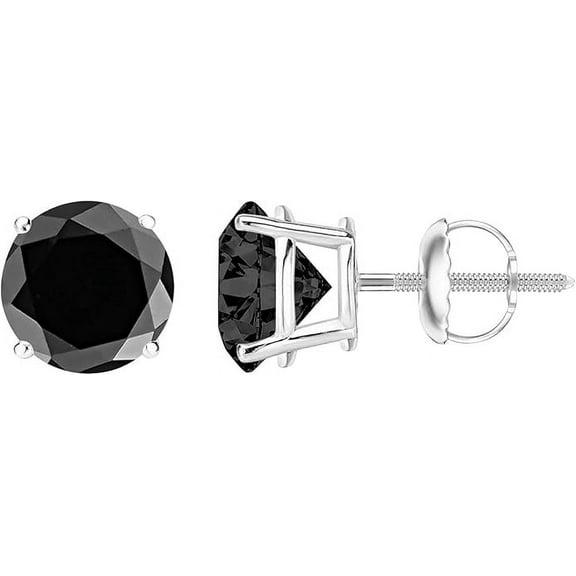 Dazzlingdaimonds Jewels 925 Sterling Silver 1.50 Ct Round Cut Black Diamond 4 Prong Screw Back Stud Earring's 14K White Gold Plated For Women's