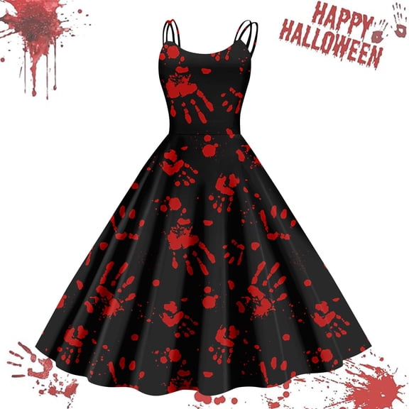 HAJWOH Womens Halloween Dresses Hocus Pocus Pumpkin Bat Ghost Spider Witch Print Maxi Dresses Sleeveless Wedding Guest Dresses Vneck Cotton Dresses Watermelon Red M