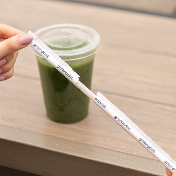 Greenprint® Green Dot Home Compostable Upcycled Agave 8" Straw, Paper Wrapped, 2,000 ct