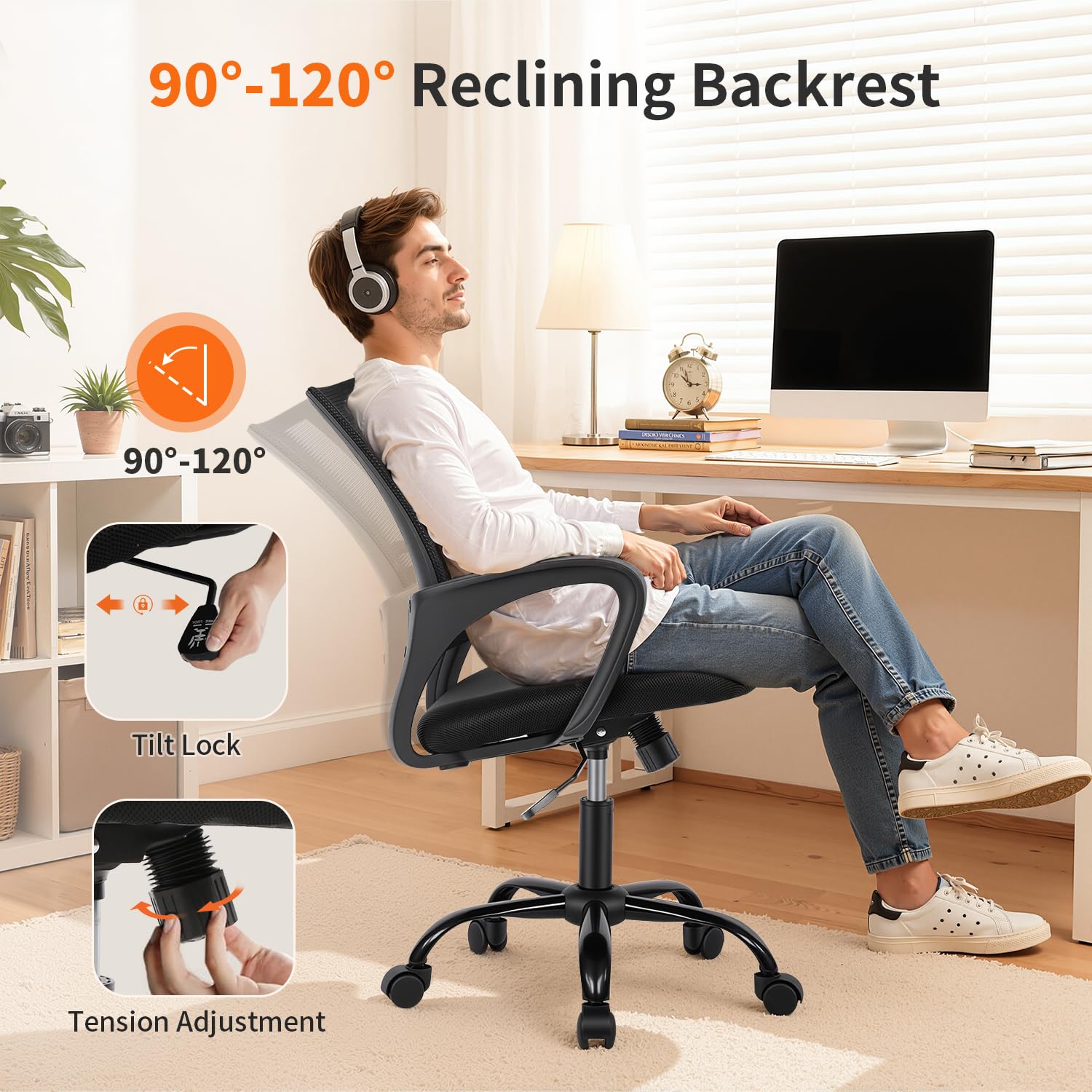 BestOffice Ergonomic Mesh Office Chair, Adjustable Height, Black photo 7