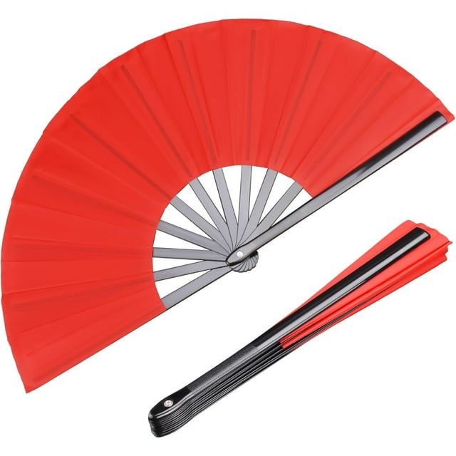 Paquete de 2 abanicos de mano plegables grandes, abanicos chinos de Kung Fu Tai Chi de nailon para hombres y mujeres, actuación