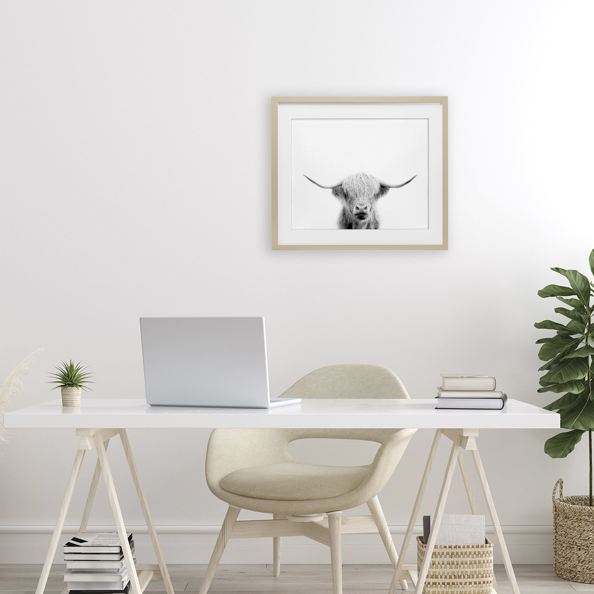 Stupell Industries Scottish Cow Portrait Birch Framed Print Under Glass, design by Leah Straatsma