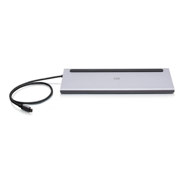 C2G USB-C 10-in-1 Triple Display Docking Station with HDMI, DisplayPort, VGA, Ethernet, USB, SD Card Reader, 3.5mm Audio and Power Delivery up to 100W - 4K 30Hz - Docking station - USB-C - VGA, HDMI, DP - 1GbE