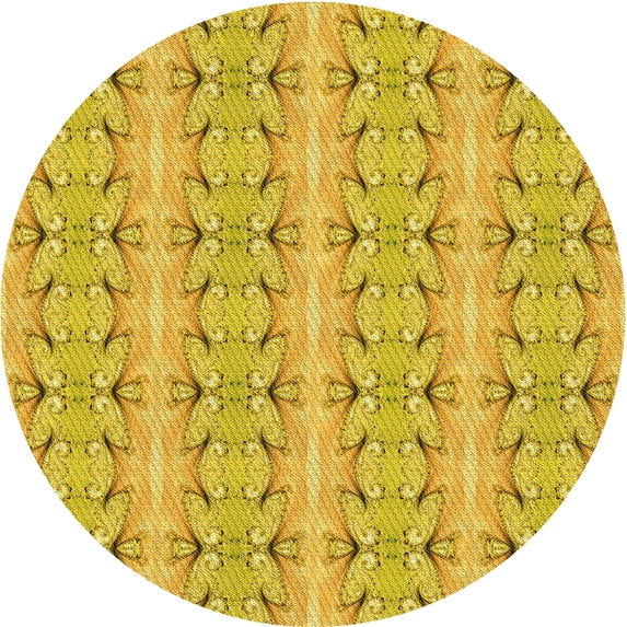 Ahgly Company Machine Washable Indoor Round Transitional Yellow Area Rugs, 4' Round