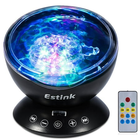 LED Ocean Wave Projector, Estink Remote Control Ocean Wave Night Light Projector, 12 LED and 7 Colors Lights Show Projection with Built-in Mini Music Player for Living Room and (Best Small Led Projector)