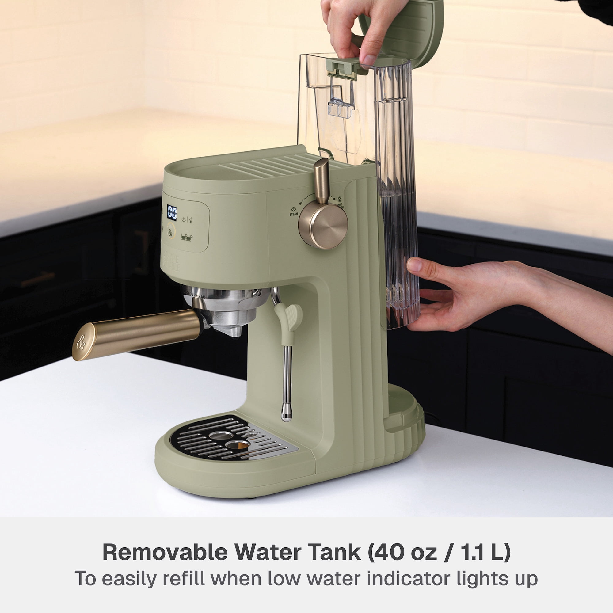 Thyme & Table Barista Mini Espresso Machine with 15-Bar Pressure and Steam Wand, Eucalyptus Green