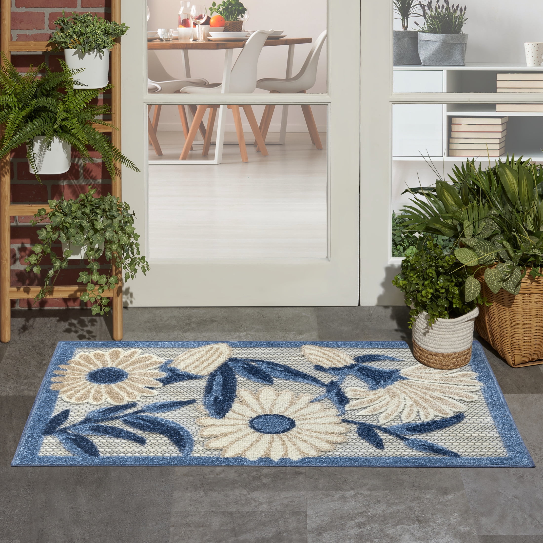 Nourison Aloha 2' x 3' Blue Grey Outdoor Rug