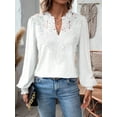 thumbnail image 3 of Womens Tops V Neck Boho Long Sleeve Shirts Dot Chiffon Blouses Flowy Lace Crochet Clothing Casual Trendy Tunic White S, 3 of 7