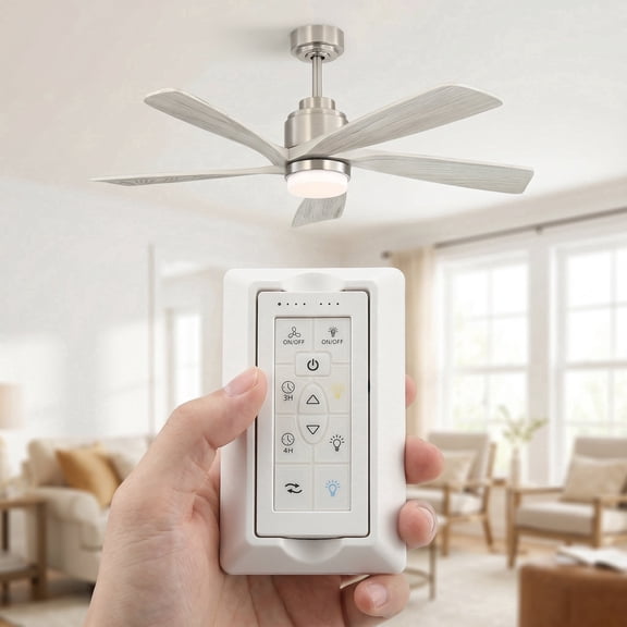 Zateety 52 Inch Modern Ceiling Fan With Dimmable LED Light 5 Solid Wood Blades Remote Control Reversible DC Motor With Smart APP Control