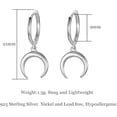 thumbnail image 4 of Pendientes colgantes para mujer, pendientes de aro pequeños con dije: estrella lunar, espiga, mal de ojo, plata de ley (2 piezas), 4 of 5