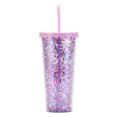 thumbnail image 1 of Vaso de plástico de doble capa de 700 ml, vaso de pajita con purpurina y lentejuelas transparentes simples, vaso de agua de gran capacidad, 1 of 5