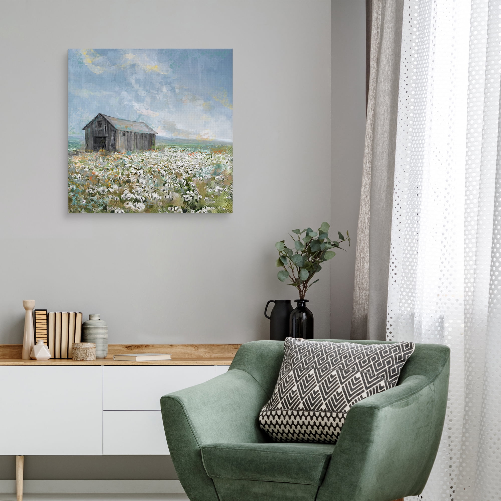Barn with White Poppies by Studio Arts Canvas Art Print