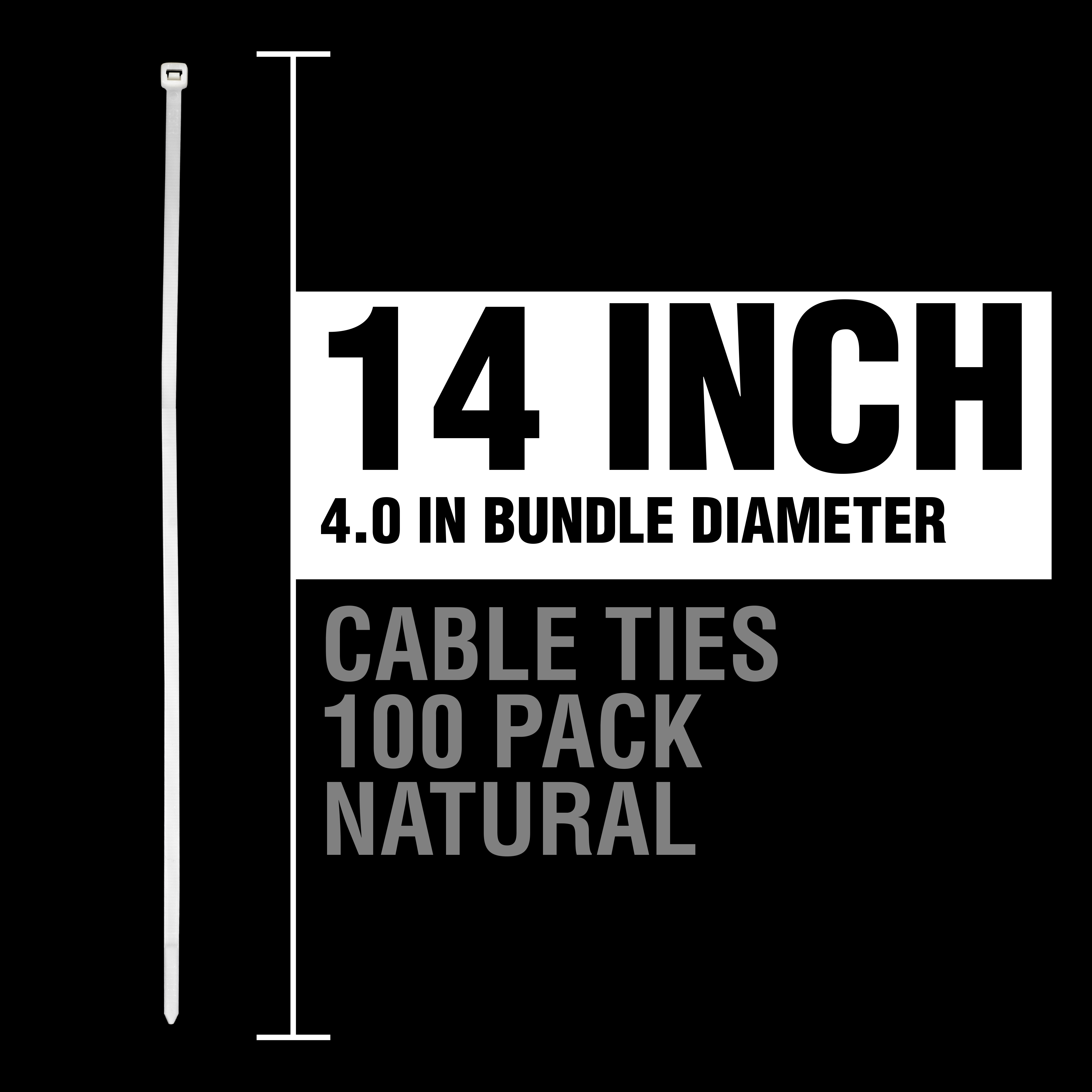 Cambridge ZipIts Cable Ties 14 Inch 75 Lb Standard Duty Zip Ties 100 Pieces Natural UL Listed Contractor Quality Industrial Strength