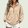 thumbnail image 2 of Yyeselk Women's Half Zip Sweatshirt Lightweight Stand Collar Sweatshirts for Women Long Sleeve Loose Fit Fall Clothes Khaki XL, 2 of 7